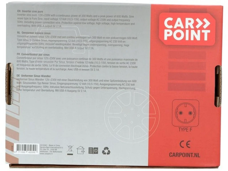 Carpoint Pure Sinus Omvormer 12V Naar 230V - 300W 5 Carpoint Pure Sinus Omvormer 12V Naar 230V - 300W - Afbeelding 5