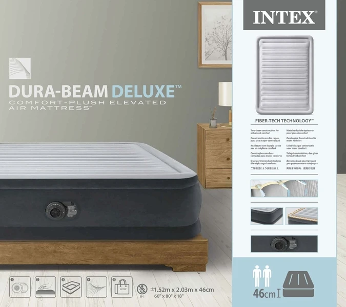 Intex Comfort Plush Hoog Luchtbed - Queensize - Ingebouwde Elektrische Pomp 12 Intex Comfort Plush Hoog Luchtbed - Queensize - Ingebouwde Elektrische Pomp - Afbeelding 12