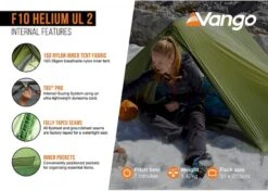 Vango F10 Helium UL 2 Ultralichte Trekking Tunneltent - 1/2 Persoons - Groen -Kampeeruitrusting 1900 1783 f10 helium ul 2 5